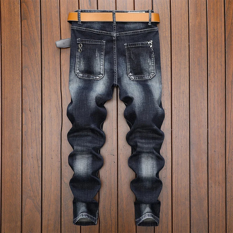 Jean Homme Men Jeans Ripped Denim Pants Trend Brand Trousers For Men Streetwear Simple Design Man Motorcycle Biker Destroyed