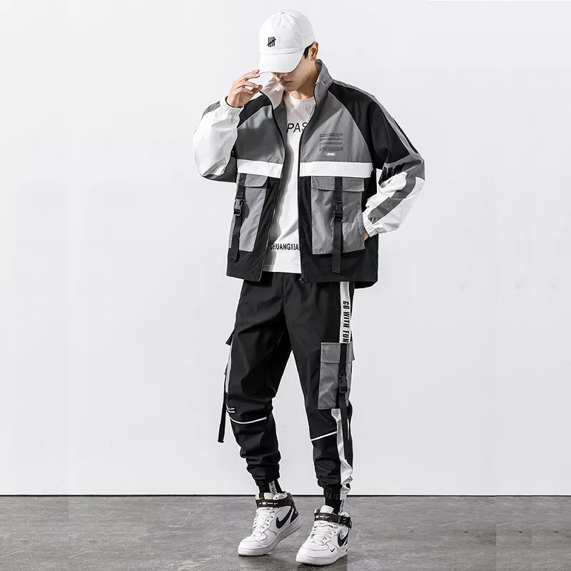 Paneled Contrast Cargo Tracksuit  2 Piece Set  Men Outfit Set  Spring and Autumn Mens Sweat Suits Korean Style Fashion Clothes