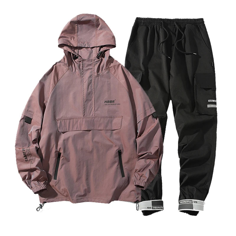Men's Streetwear Tracksuit Two Piece Set Sweatsuit Polyester Overalls Leisure Suit Hooded Jackets And Hip Hop Harlan Pants