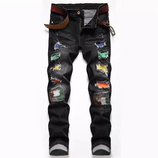 2023 Dropshipping Mens Biker Jeans Pants Light Ripped Moto Denim  Man Pleated Scratched Motorcycle Slim Jean Trousers