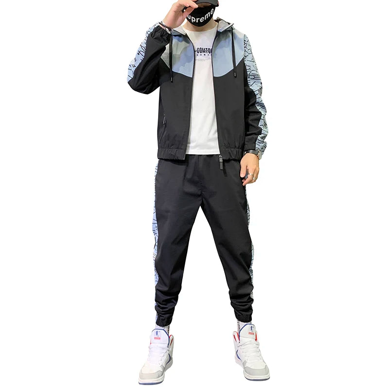 2023 Hip Hop Workwear jacket Mens Tracksuit Jacket+Pants 2PC Sets baseball loose Zipper Ribbons Coat & Long Pants Mens Clothes