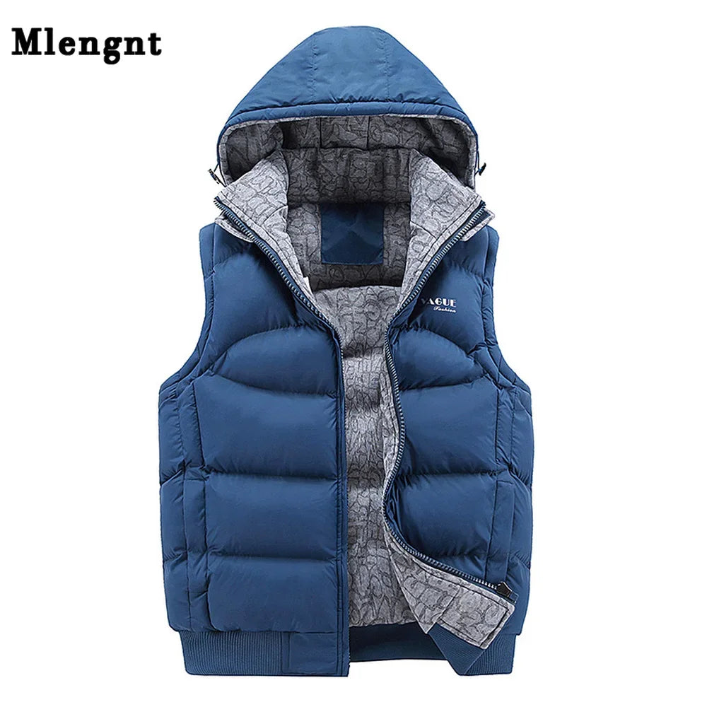 Fashion Sleeveless Jacket 2021 Men Thickening 100% Cotton Vest Hat Hooded Warm Vest Winter Waistcoat Men Casual Windbreaker