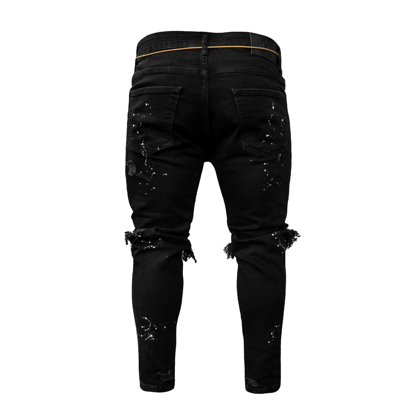Men Jeans Stretch Destroyed Ripped Paint point Design Fashion Ankle Zipper Skinny Jeans For Men