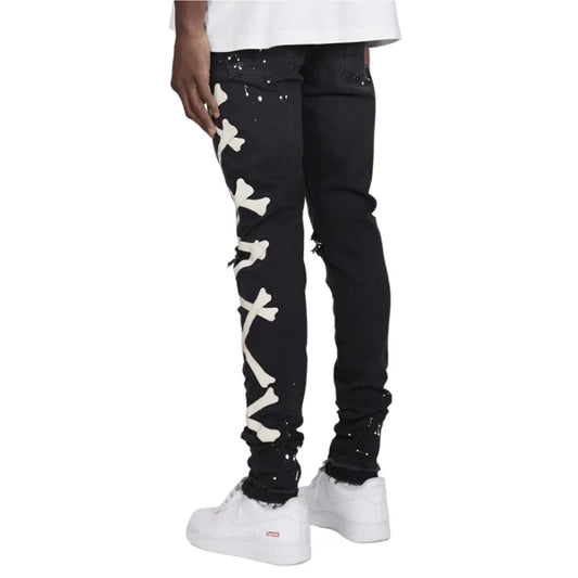 Jeans For Men 2022 Gradient Color Ripped White Dots Jeans Male Motor Biker Skinny Jeans Homme Men's Clothing Zipper Denim Pants