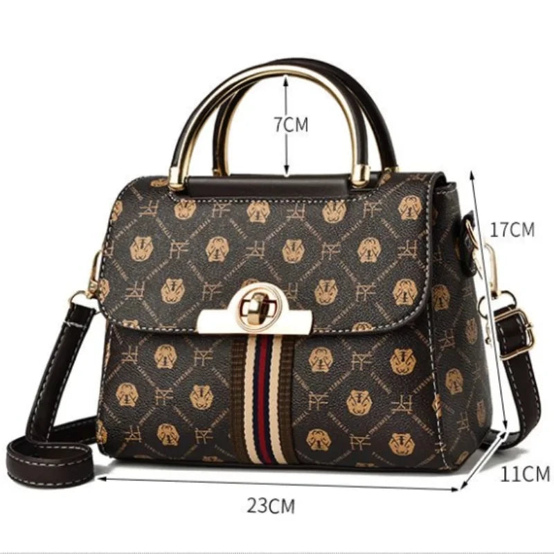 Women's Fashion New Bag Korean Version Small Square Bag Casual Trend Print Shoulder Bag Crossbody Hand Button Lock Small Bag
