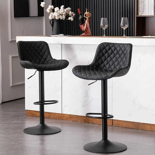 Black Bar Stools Counter Height Adjustable Bar Stool Set of 2 Faux Leather Padded Barstools Swivel Metal High Back Diamond Bar