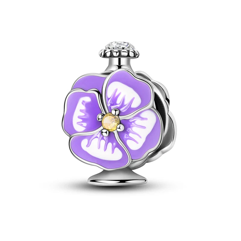 Original S925 Silver Romantic Pink Crown Perfume Bottle Charms Beads Fit Qikaola Bracelets Fine DIY Jewelry Valentine's Day Gift