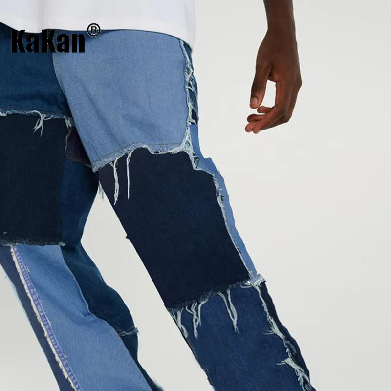 Kakan - New European and American Contrasting Washed Jeans for Men, Street Trend Three Color Patchwork Long Jeans K53-3