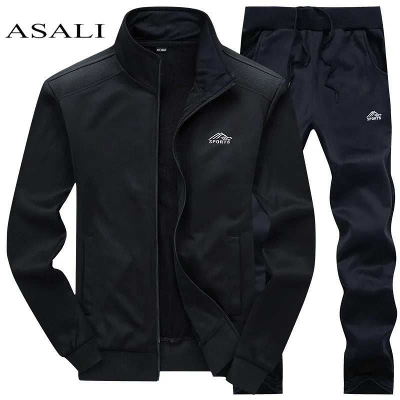 Tracksuits Men Polyester Sweatshirt Sporting Fleece 2023 Gyms Spring Jacket + Pants Casual Men's Track Suit Sportswear Fitness