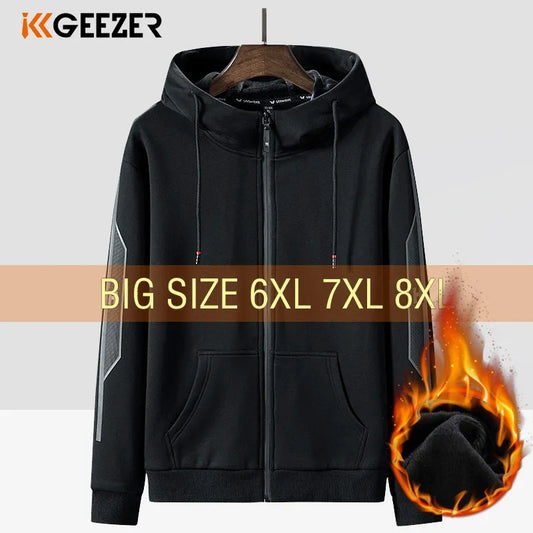 Winter Men Hoodies Sweatshirts Fleece Zipper Big Size 5XL 6XL 7XL 8XL Black 68% Cotton Streetwear Warm Hooded Sportswear Male