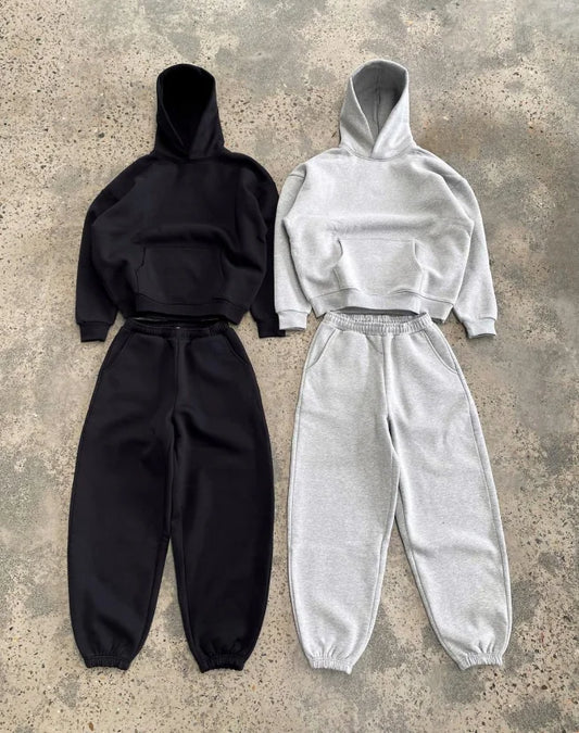 American high street casual sports couple suit autumn solid color hooded sweatshirt loose sweatpants daily home commuting hoodie