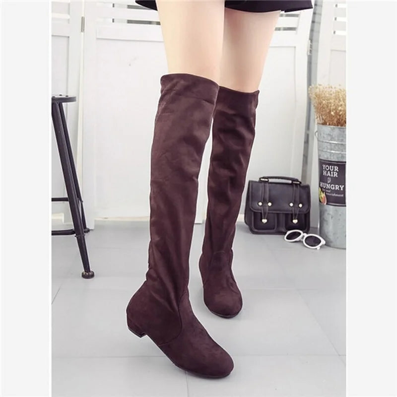 Women's High Boots Shoes Fashion Women Over The Knee Boots  New Autumn Winter Flock Botas Feminina Thigh High Boots Ladies