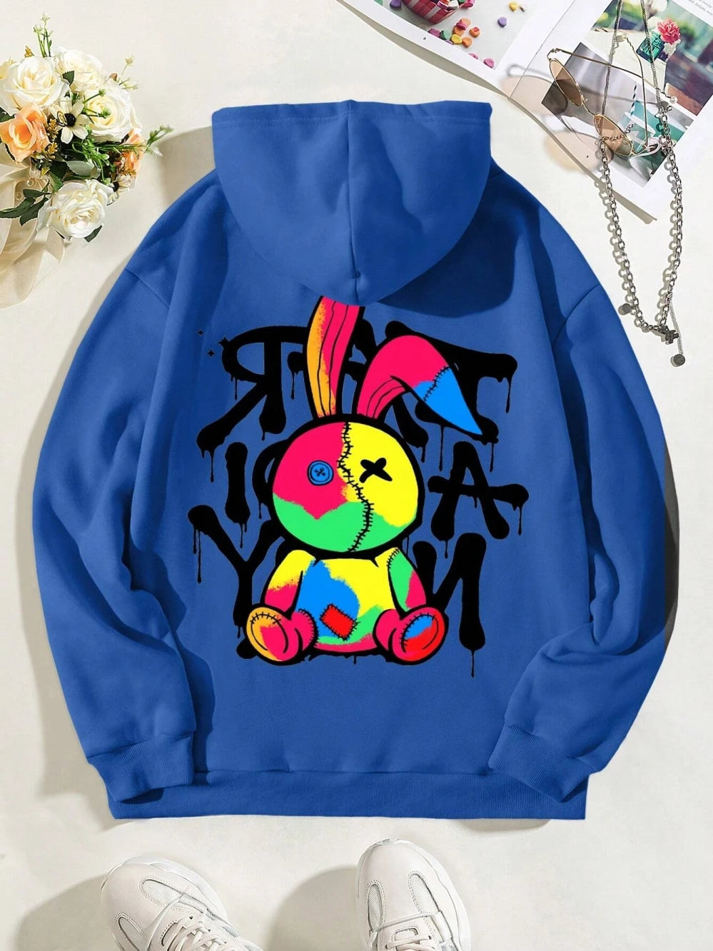 Y2K Style Puppet Rabbit Funny Graphic Hoody Women Warm Oversize Sweatshirt Street Casual Hooded Autumn S-XXL Woman Clothing