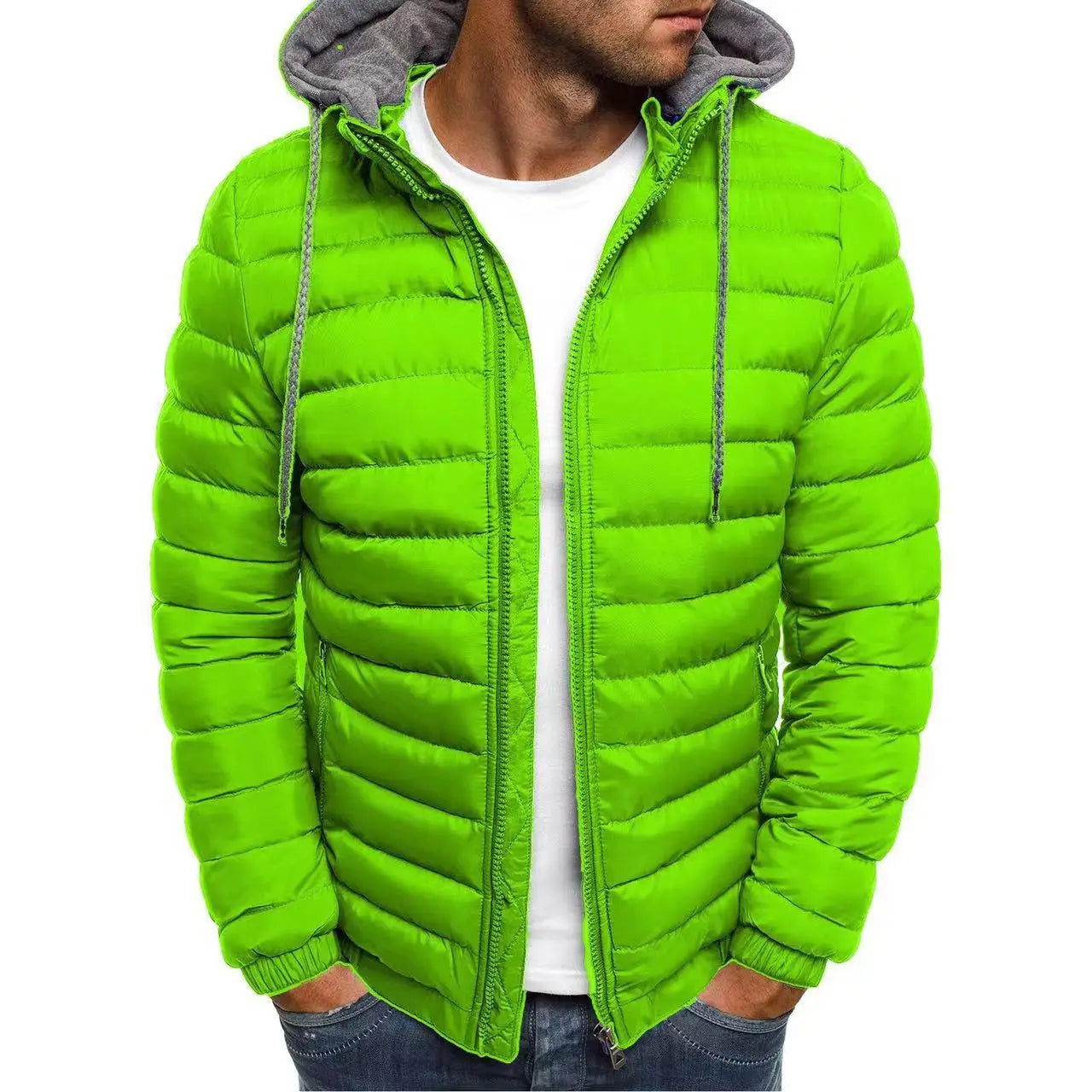 Outdoor Men's Cotton Clothes Fashion Trend Solid Color Long-sleeved Overcoat Winter Warm Hooded Jacket Oversized Zipper Tops
