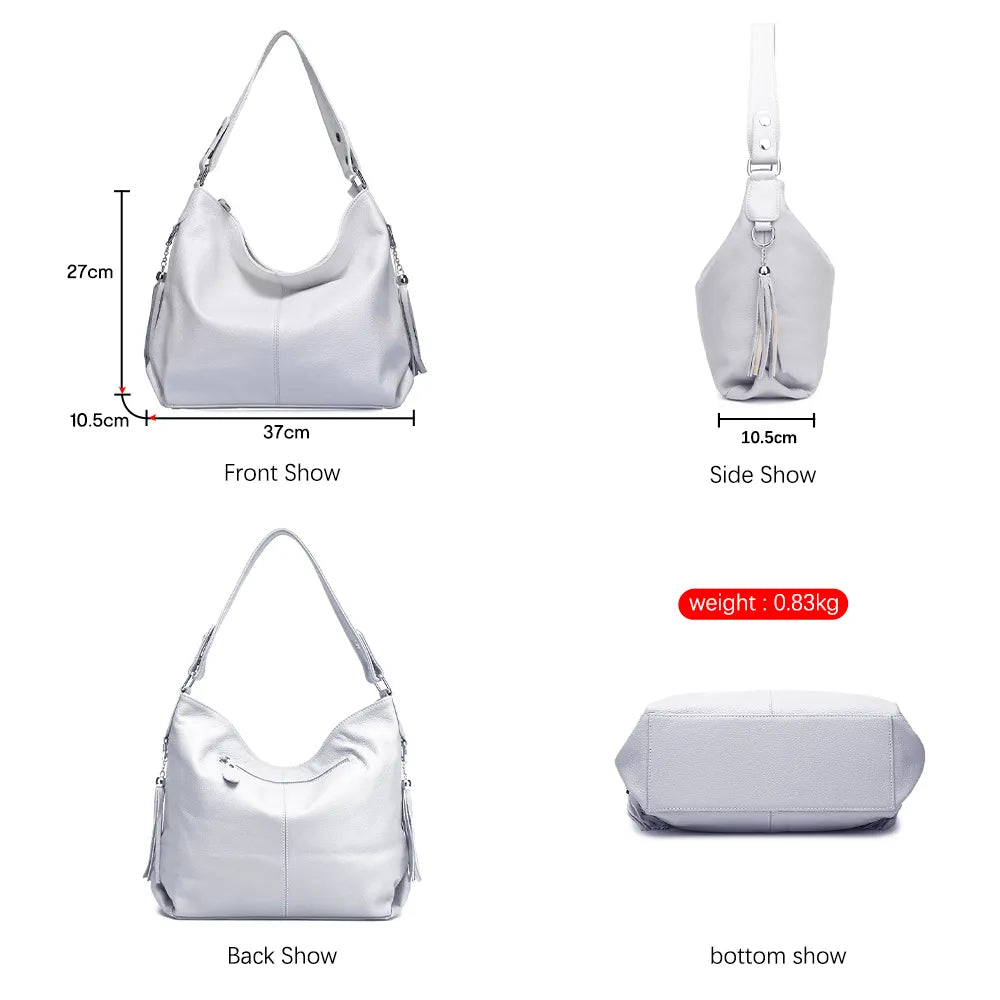 Zency Women Genuine Leather Handbag Black Off White 2023 Casual Shoulder Bag Elegant Brown Crossbody Hobo Bag For Shopper Bolsa