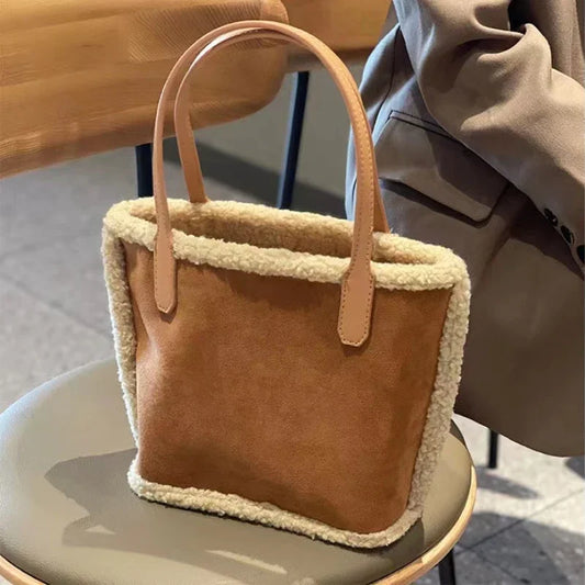 Autumn and Winter New Plush Bag High Capacity Women's Bag Suede Matte Handbag Lamb Mutot Bag Water Bucket Mother Bag Hand Bags