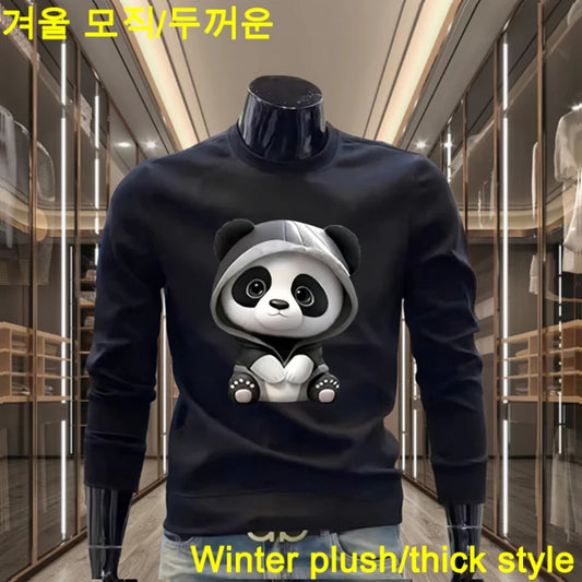 Winter Warm Men's Sweater Japan Harajuku High Street Cotton Sweatshirt Plush Thick Oversized O Neck Print Top Men's Clothes 2023