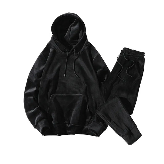 Men's Winter Warm Suit New Leisure Gold Velvet Hoodies with Pants Two Piece Double-Dided Velvet Tracksuit