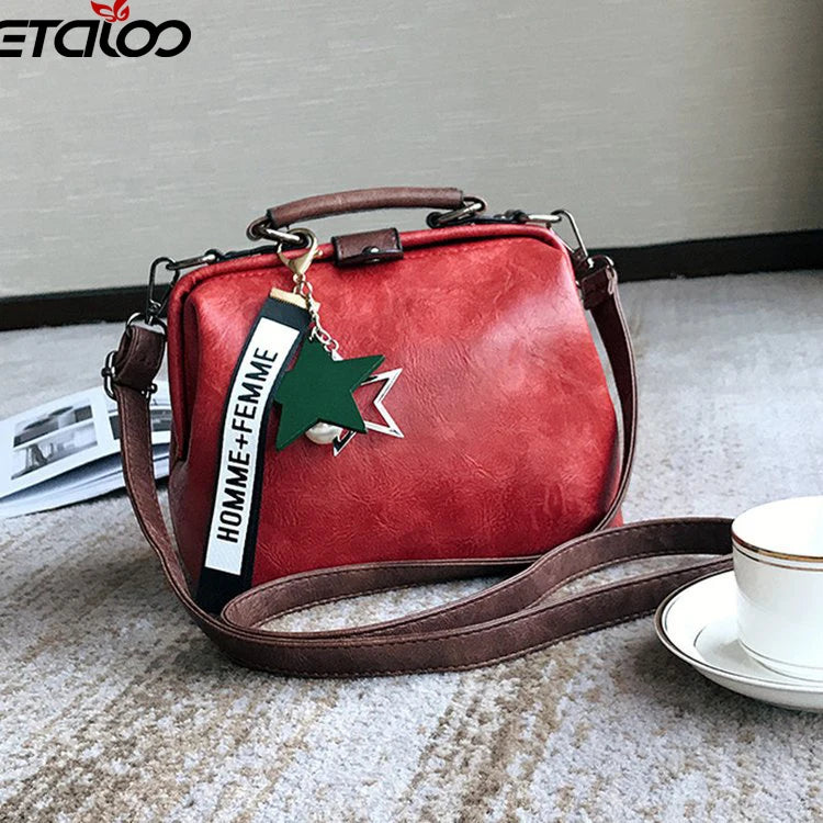 Women Handbag Leather Shoulder Bag Female Doctor Crossbody Hand Totes Pendant Tassel Rivets Casual Famous Brand Women's Bag