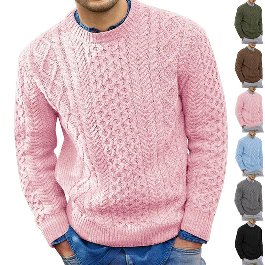 2023 Winter Men Vintage Twist Sweater Round Neck Solid Color Male Fit Knitted Pullover Loose Harajuku Mens Autumn Retro Sweaters