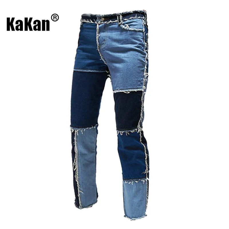 Kakan - New European and American Contrasting Washed Jeans for Men, Street Trend Three Color Patchwork Long Jeans K53-3