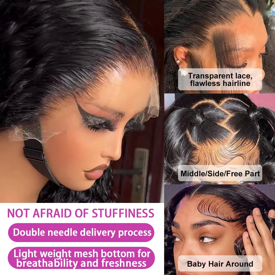 220 Density Loose Wave 13x6 Lace Front Human Hair Wig Brazilian 30 Inch Water Deep Wave Wigs For Women 13x4 HD Lace Frontal Wig