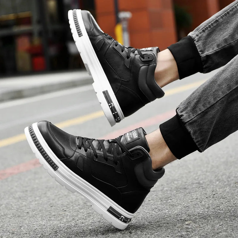 New Height Increasing 6/8CM Men's Leather Boots Breathable Casual Shoes Athletic Jogging Gym Shoes Fashion Leather Sports Shoes