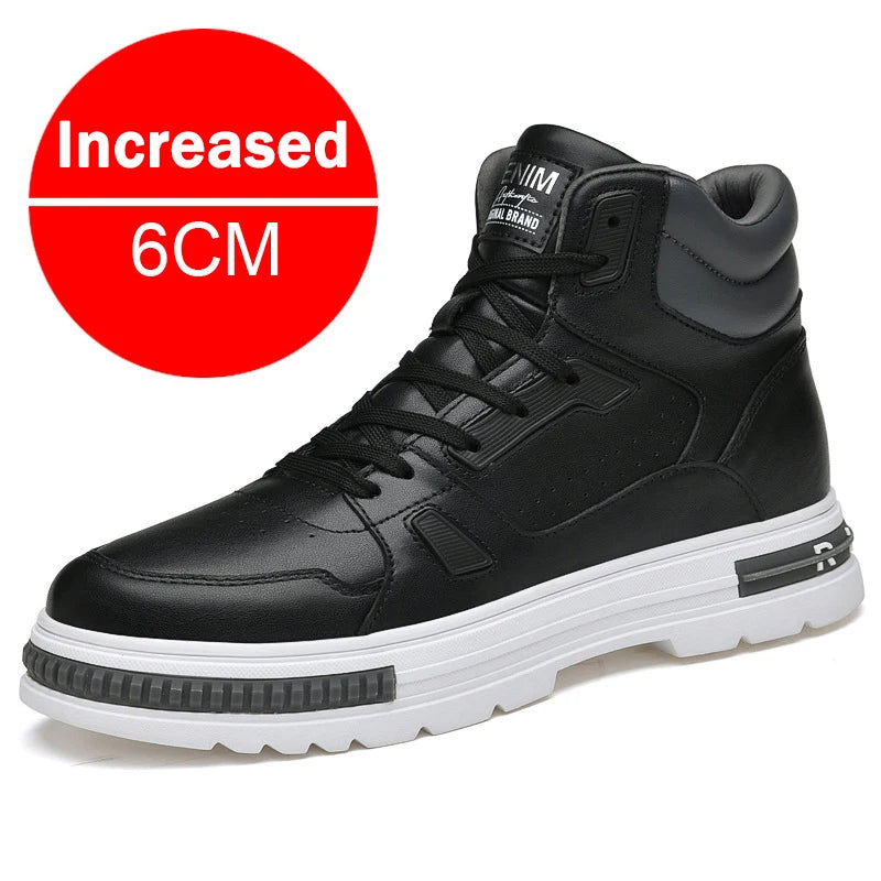 New Height Increasing 6/8CM Men's Leather Boots Breathable Casual Shoes Athletic Jogging Gym Shoes Fashion Leather Sports Shoes