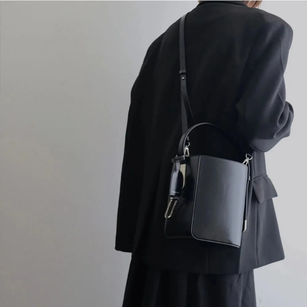 Ins Style Women's Handbag Split Into Two Bags High-end Creative Designer Shoulder Bags Cross-hand Genuine Leather Bucket Bag