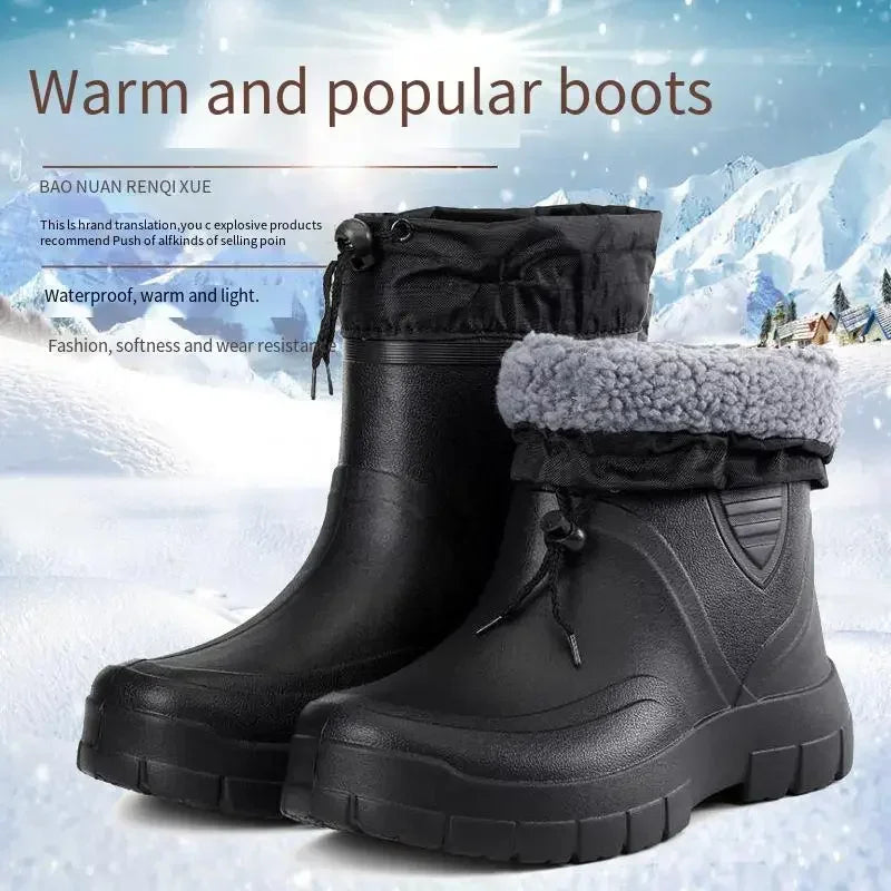 Men's Boots Windproof Outdoor Work Boots Cotton Rain Boots Men Snow Boots Waterproof Winter Rubber Boots Warm Light Ankle Boots