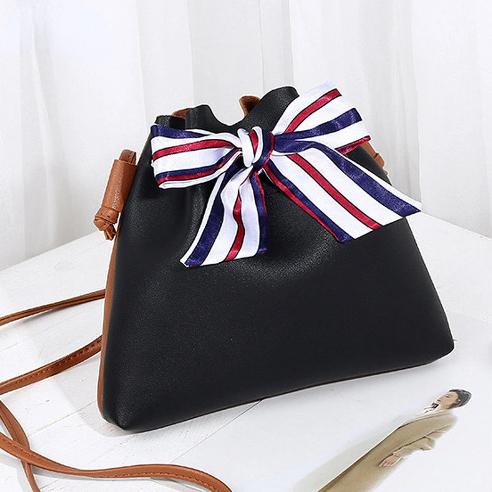 Leather Fashion Women Bowknot Bucket Bag New Design Ladies Women's Purses and Hand Bags Crossbody Bags for Women