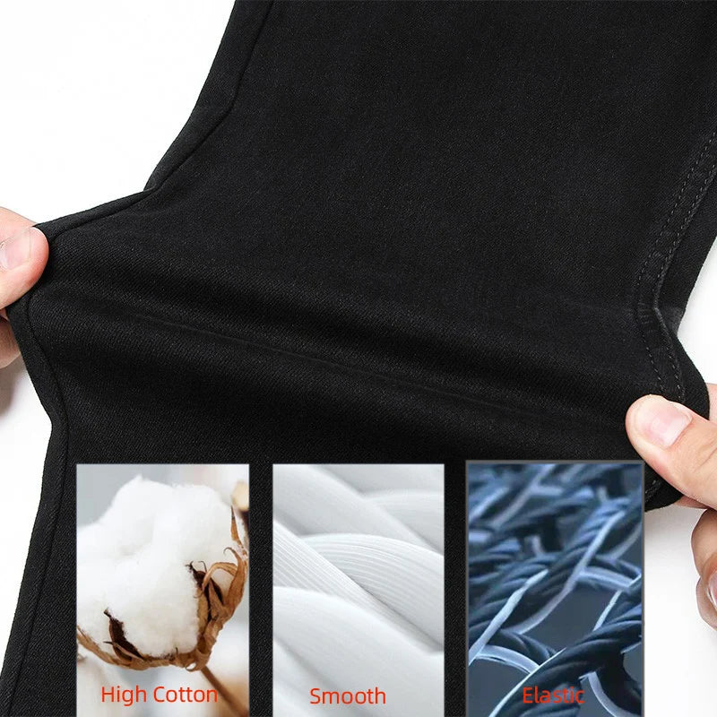 Black Grey Brands Jeans Trousers Men Clothes  Elasticity Slim Jeans Business Casual Male Denim Slim Pants Classic Style
