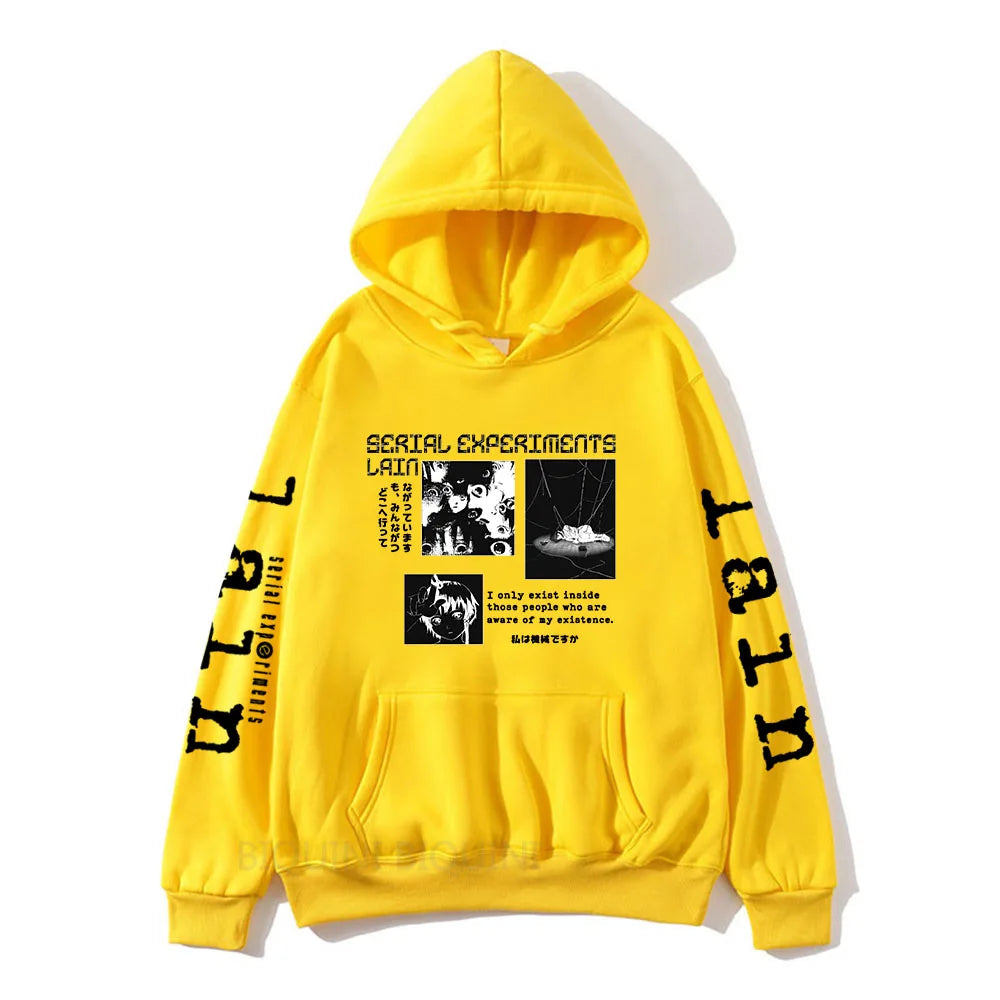 Serial Experiments Lain Hoodies Mens Long Sleeve Sweatshirts Japan Anime Graphic Printed Pullovers Manga Cartoon Gothic Hoodies
