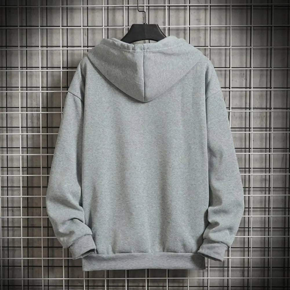 Warm  Chic Pure Color Pocket Winter Coat Zipper Autumn Coat Hat   Men Clothes