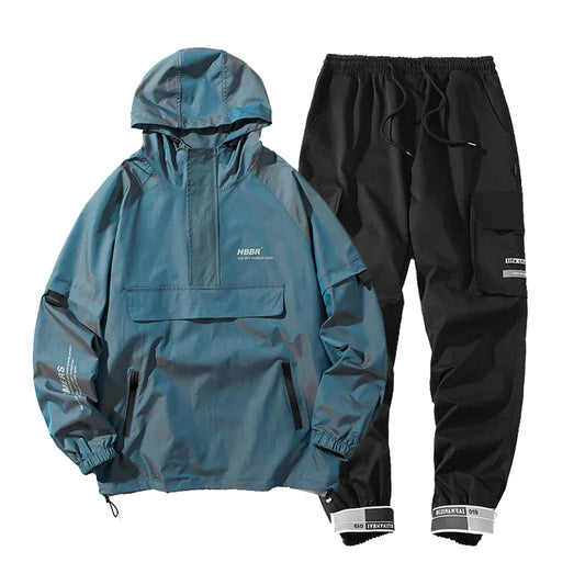 Men's Streetwear Tracksuit Two Piece Set Sweatsuit Polyester Overalls Leisure Suit Hooded Jackets And Hip Hop Harlan Pants