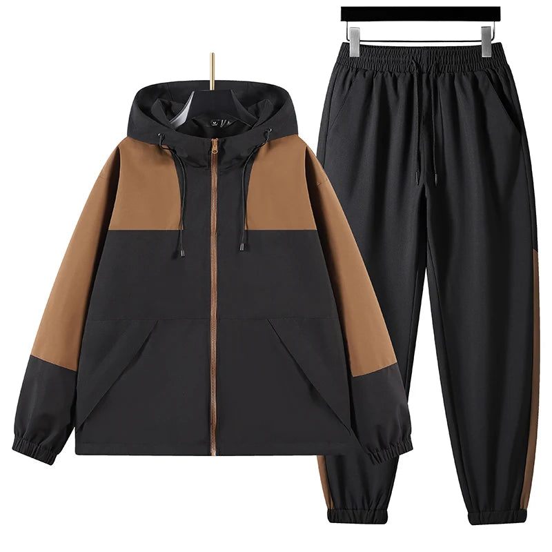 Mens Streetwear Cargo Pullover Hooded Tracksuit 2 Pieces Sets Jackets And Cargo Pants Loose Fit Pants Hip Hop jacket
