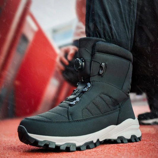 Rotating Button Men Snow Boots Warm Thicken Plush Winter Boots Waterproof New Hiking Boots Wear Resistant Anti Slip Male Boots
