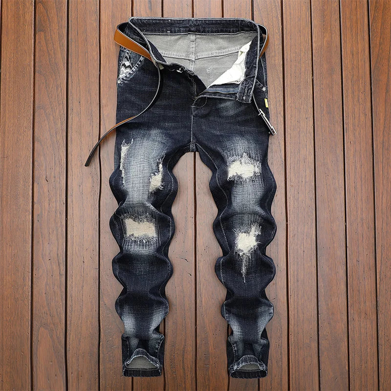 Jean Homme Men Jeans Ripped Denim Pants Trend Brand Trousers For Men Streetwear Simple Design Man Motorcycle Biker Destroyed