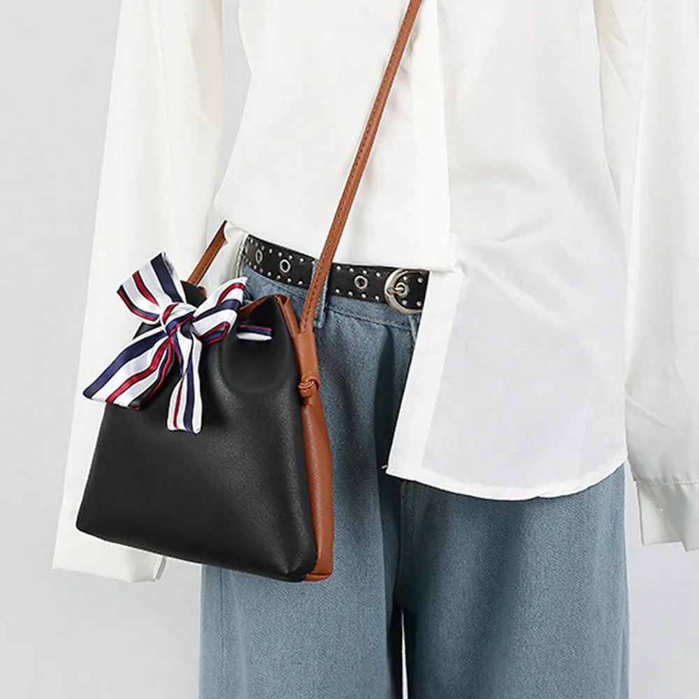 Leather Fashion Women Bowknot Bucket Bag New Design Ladies Women's Purses and Hand Bags Crossbody Bags for Women