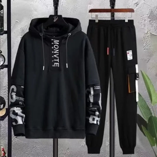 Fashion Men's Sets Spring Autumn Korean Elastic Waist Trouser+Print Pullover Sweatshirt Sets Men Casual Men Clothing Hoodies Set