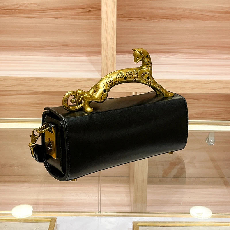 Luxury Brand Leopard Handle Women's Handbag Designer Real Leather Crossbody Shoulder Bag 2023 Ladies Cowhide Versatile Hand Bags