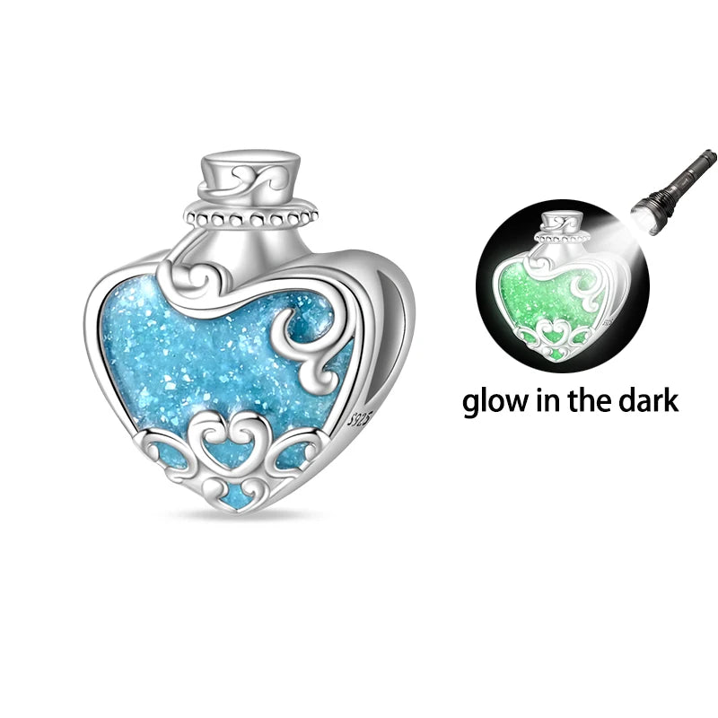 Original S925 Silver Romantic Pink Crown Perfume Bottle Charms Beads Fit Qikaola Bracelets Fine DIY Jewelry Valentine's Day Gift