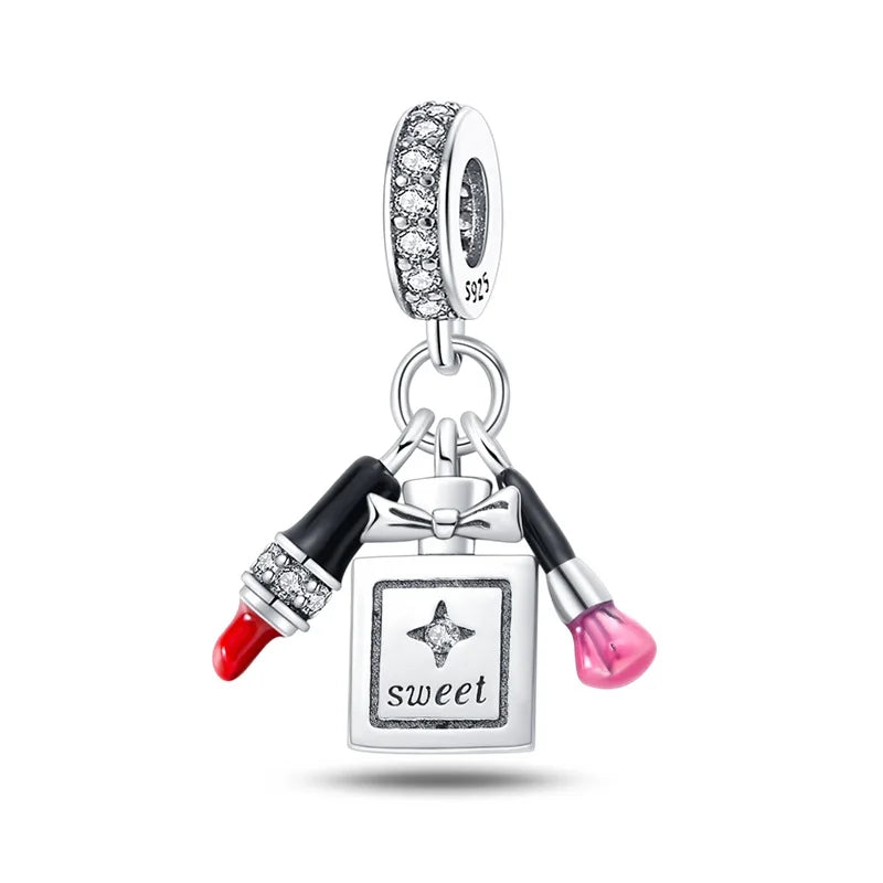 Original S925 Silver Romantic Pink Crown Perfume Bottle Charms Beads Fit Qikaola Bracelets Fine DIY Jewelry Valentine's Day Gift