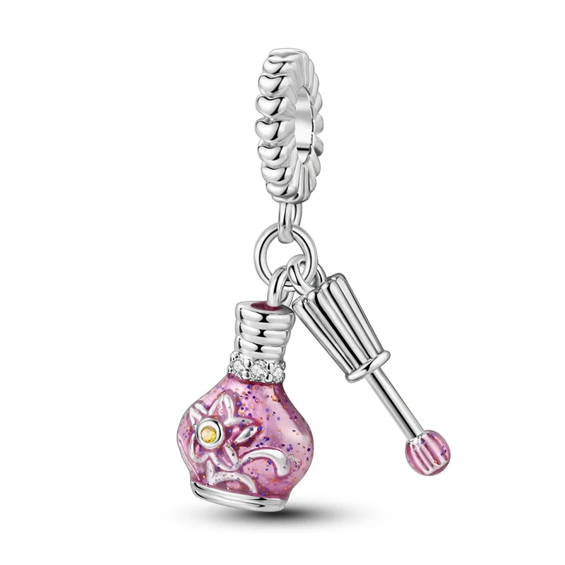 Original S925 Silver Romantic Pink Crown Perfume Bottle Charms Beads Fit Qikaola Bracelets Fine DIY Jewelry Valentine's Day Gift
