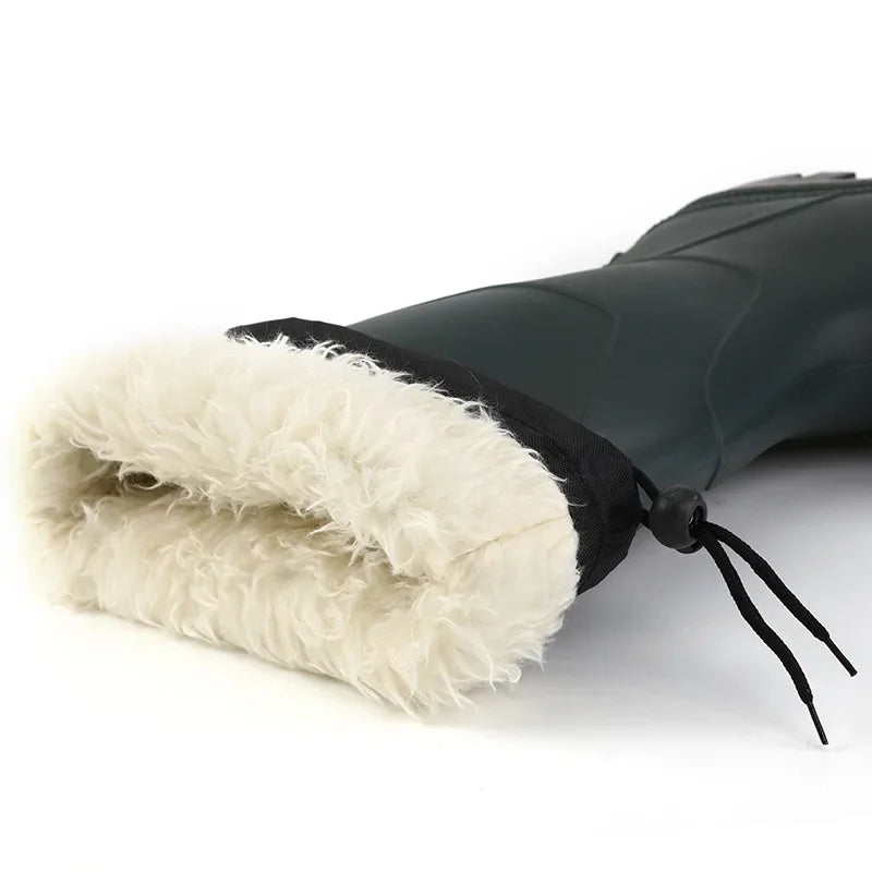 High-tube Plush Warm Rain Boots Men's Cotton Reflective Strip Rain Shoes High-top Rubber Shoes Work Waterproof Shoes Men