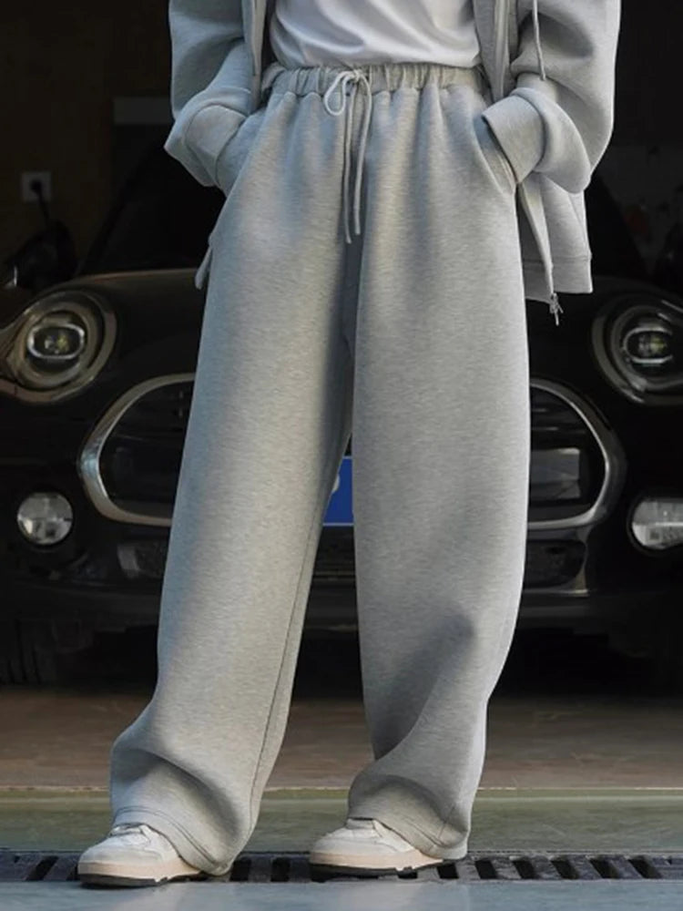 [LANMREM] Minimalism Solid Hooded Cardigan Sweatshirt For Women Drawstring Zipper Long Sleeve Loose Jackets 2025 Autumn New