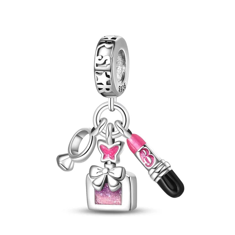 Original S925 Silver Romantic Pink Crown Perfume Bottle Charms Beads Fit Qikaola Bracelets Fine DIY Jewelry Valentine's Day Gift