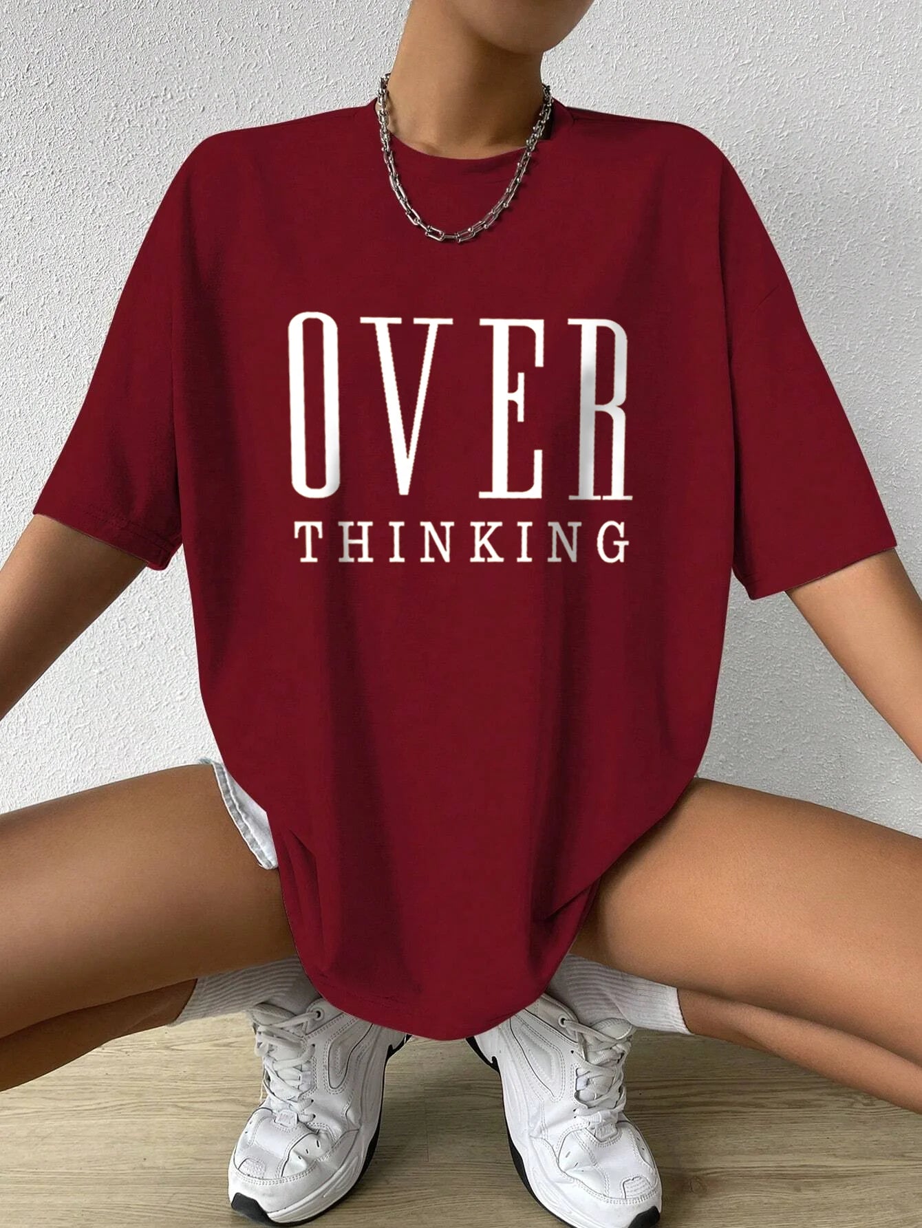 Over Thinking Letter Print Women Cotton Short Sleeve Breathable Vintage O-Neck Tops All-math Casual T-Shirts Female Tee Clothing