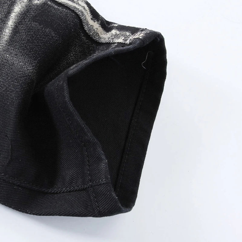 New Men's fashion wolf  printed jeans men slim straight Black stretch jeans high quality designer pants nightclubs singers