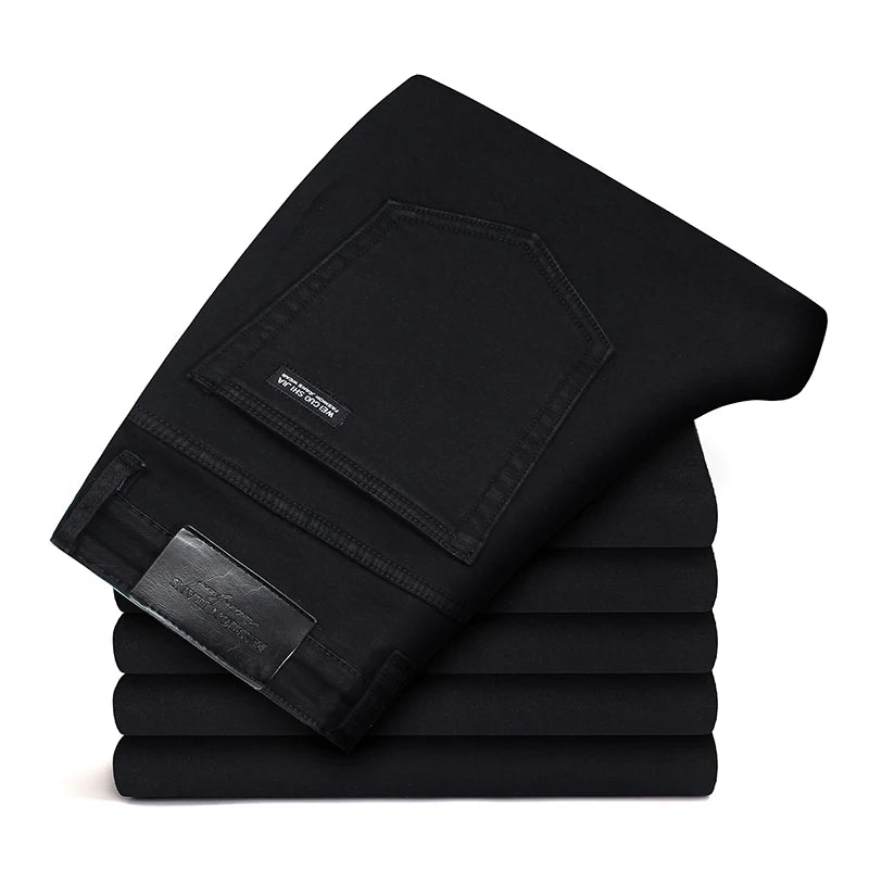 Black Grey Brands Jeans Trousers Men Clothes  Elasticity Slim Jeans Business Casual Male Denim Slim Pants Classic Style